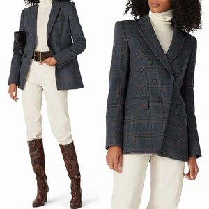 Veronica Beard Yareli Plaid Navy Multi Wool Dickey Jacket Blazer Size 14